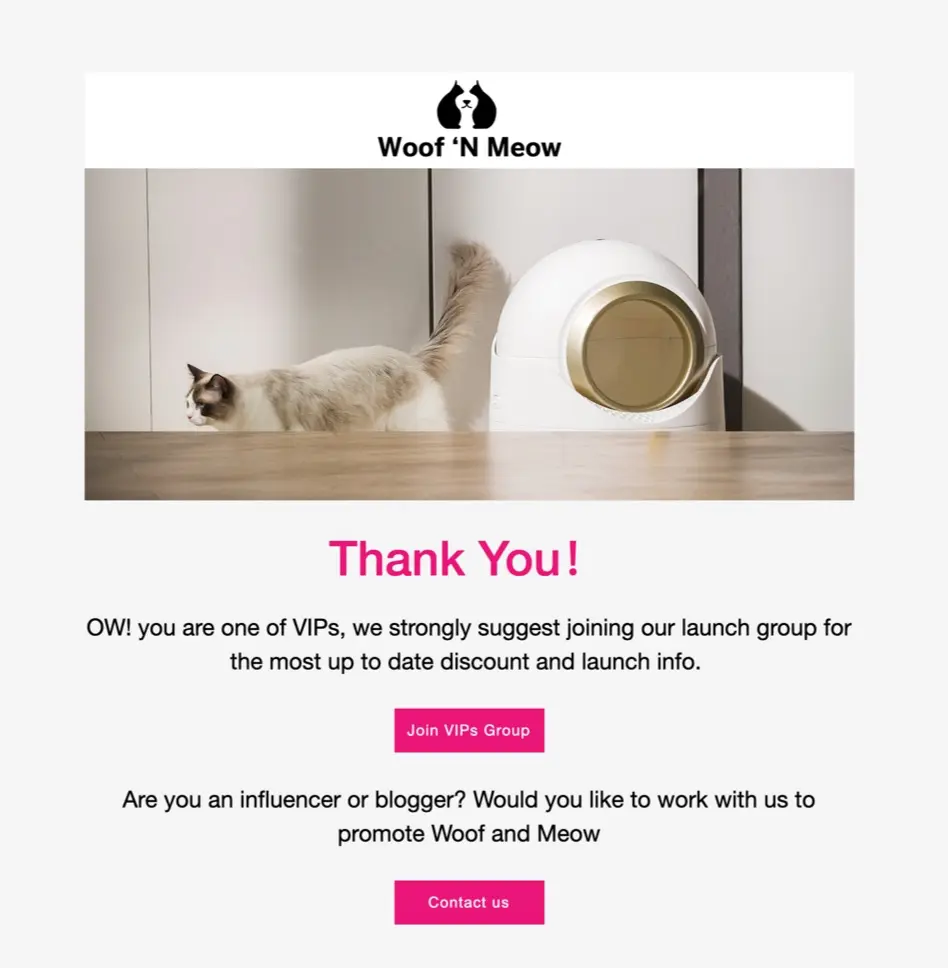 Woof n Meow KickoffLabs thanks page
