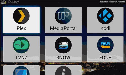 A demo of the media centre application suspending functionality in Osprey Launcher.