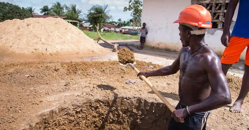 A well being dug in Liberia.