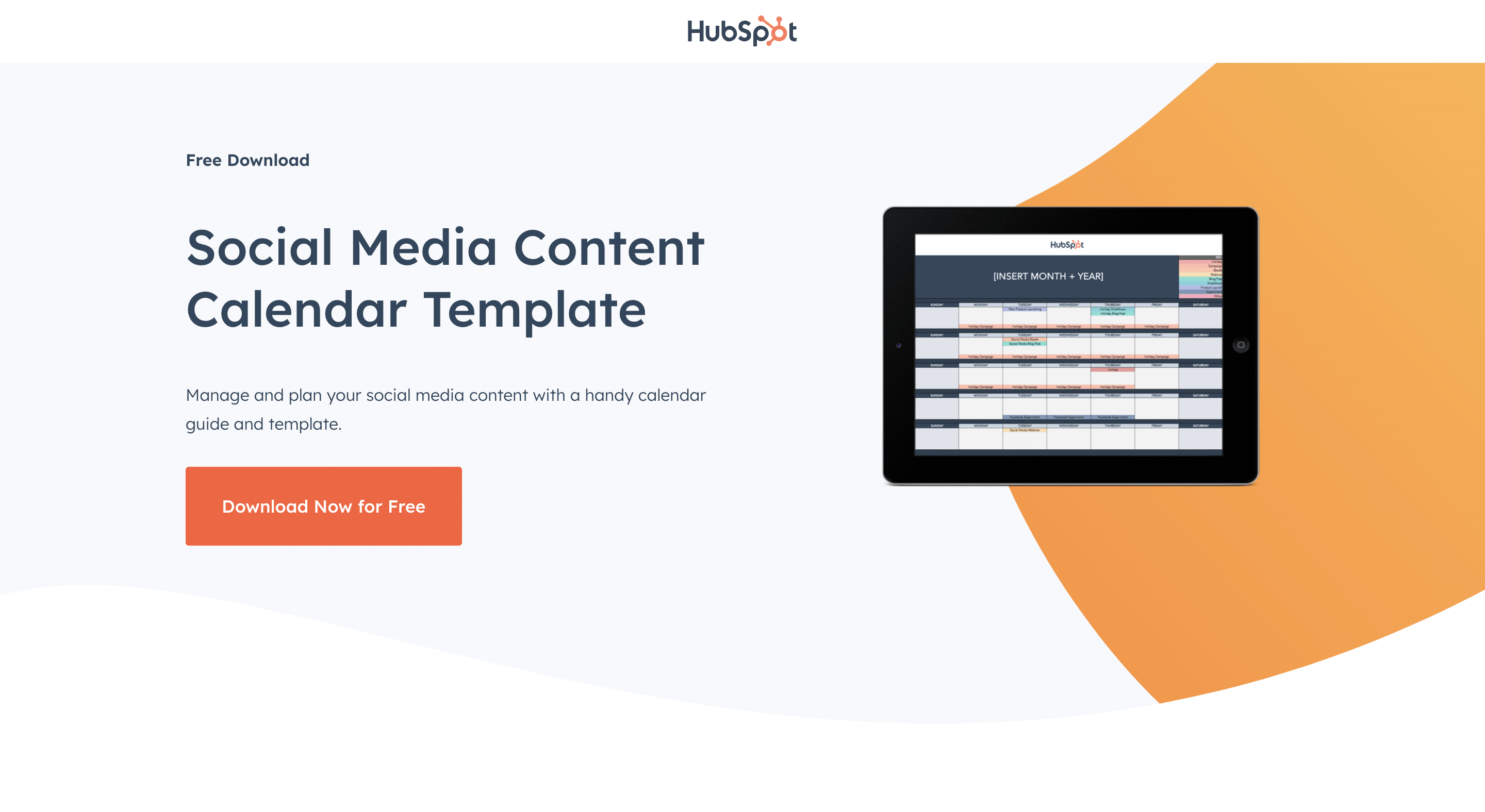 SaaS Lead Magnets: Screenshot of HubSpot's content calendar template lead magnet signup page