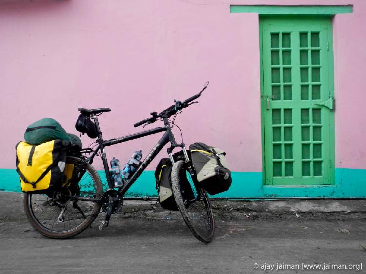 An MTB on a fully-loaded tour