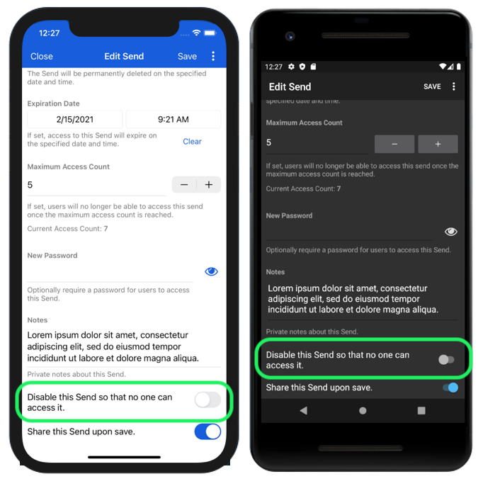Disable from a Mobile App