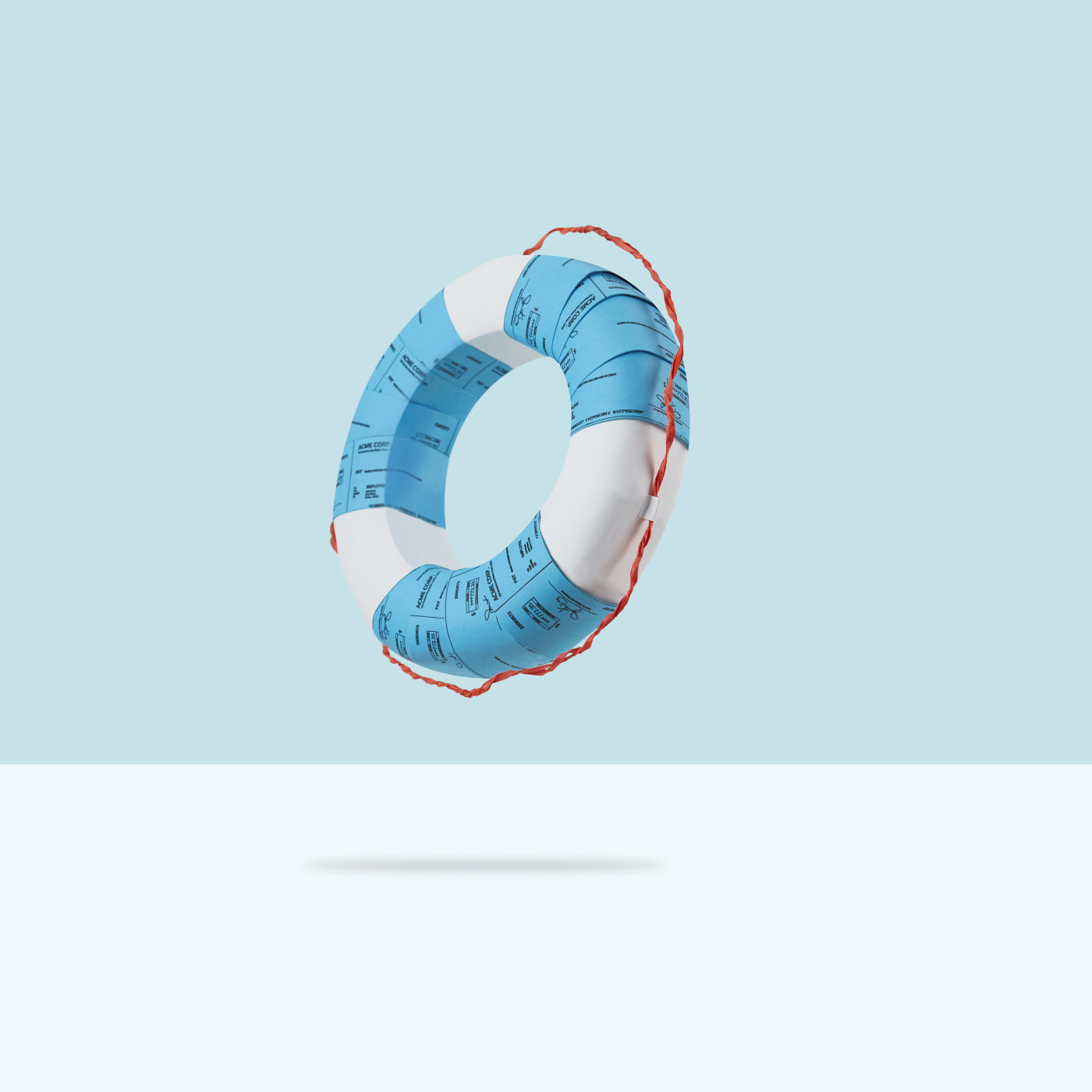 Paper illustration of a life ring created from checks