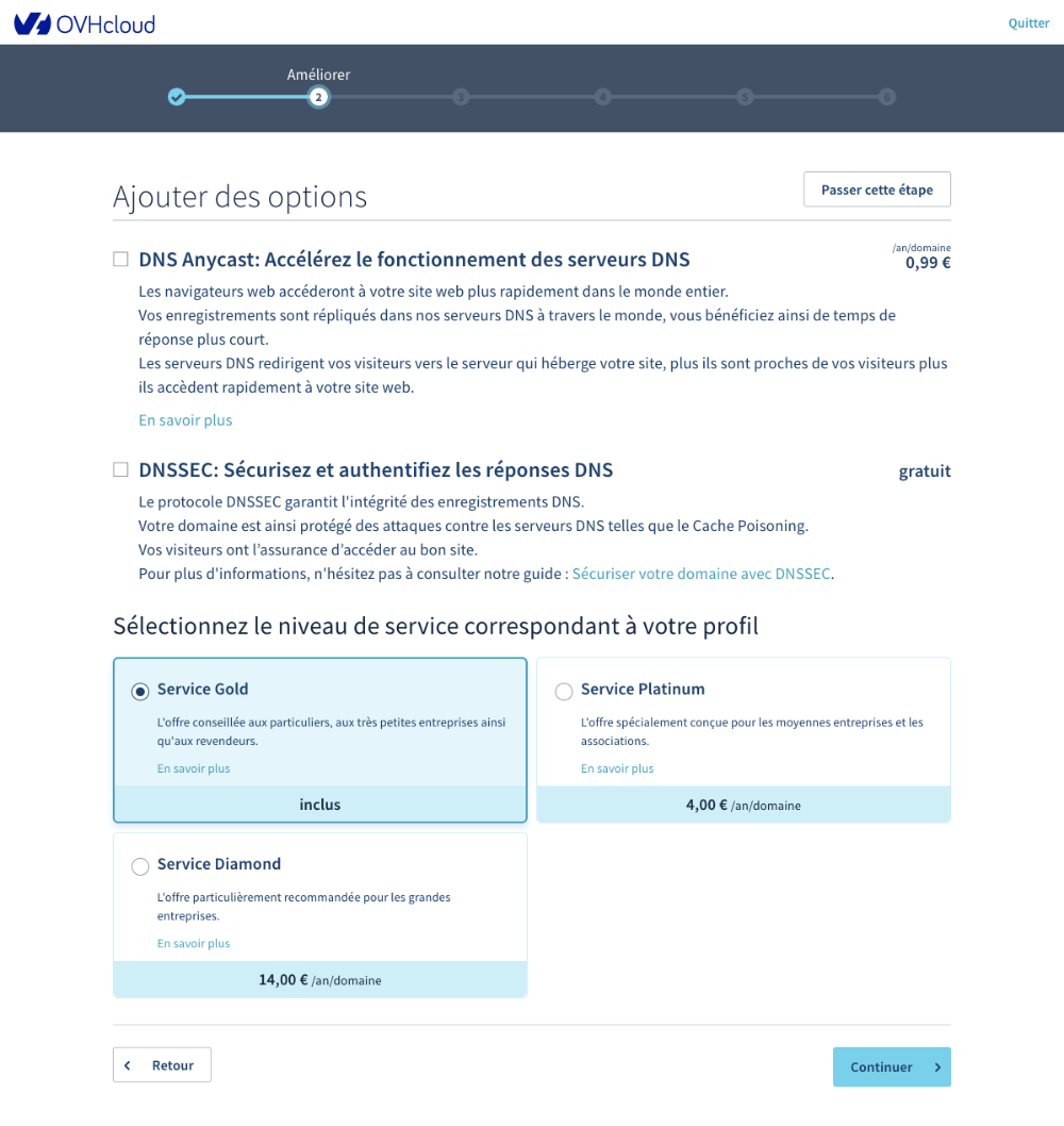 OVH vous propose d'autres produits lorsque vous achetez un nom de domaine