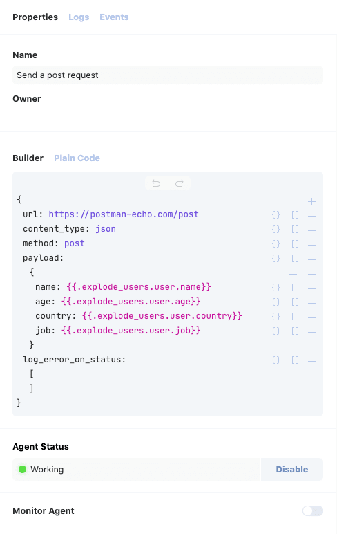Send a post request action
