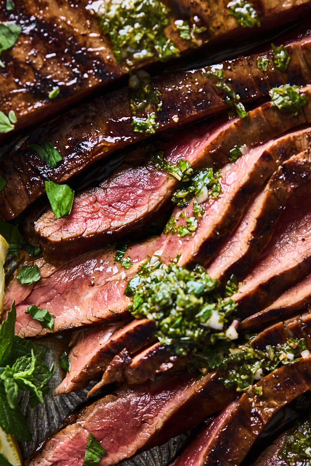 Grilled Flank Steak with chimichurri sauce