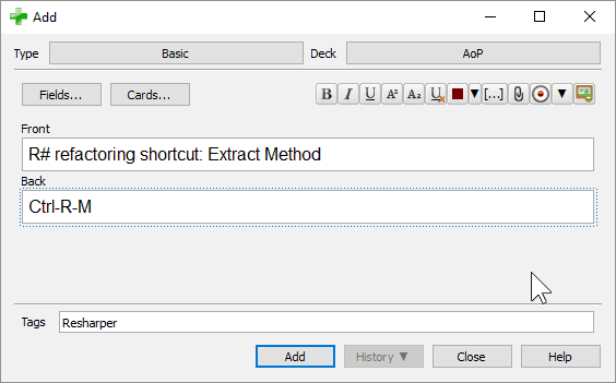Adding a shortcut flashcard to Anki