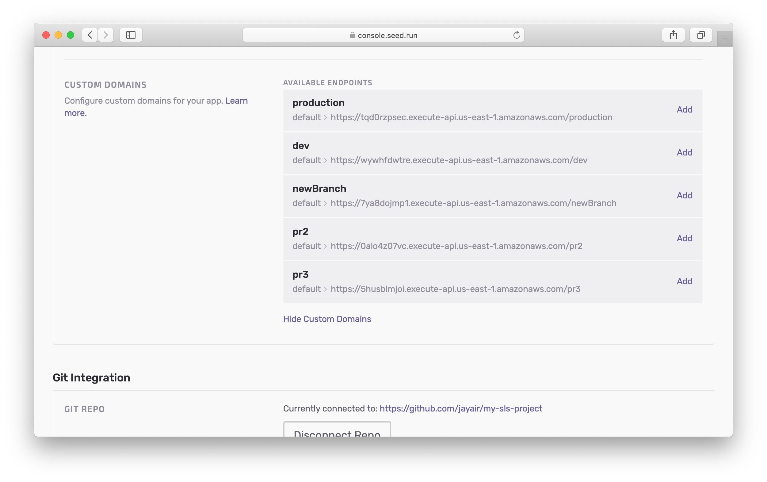 Custom domains settings