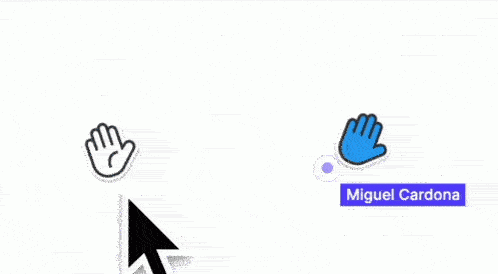 Two users on Figjam waving their hand-shaped cursor then joining them together for a high-five