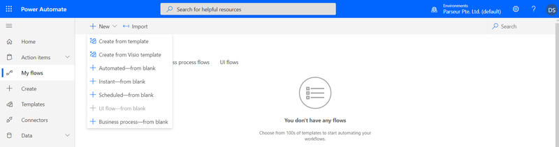 click on Automated - from blank