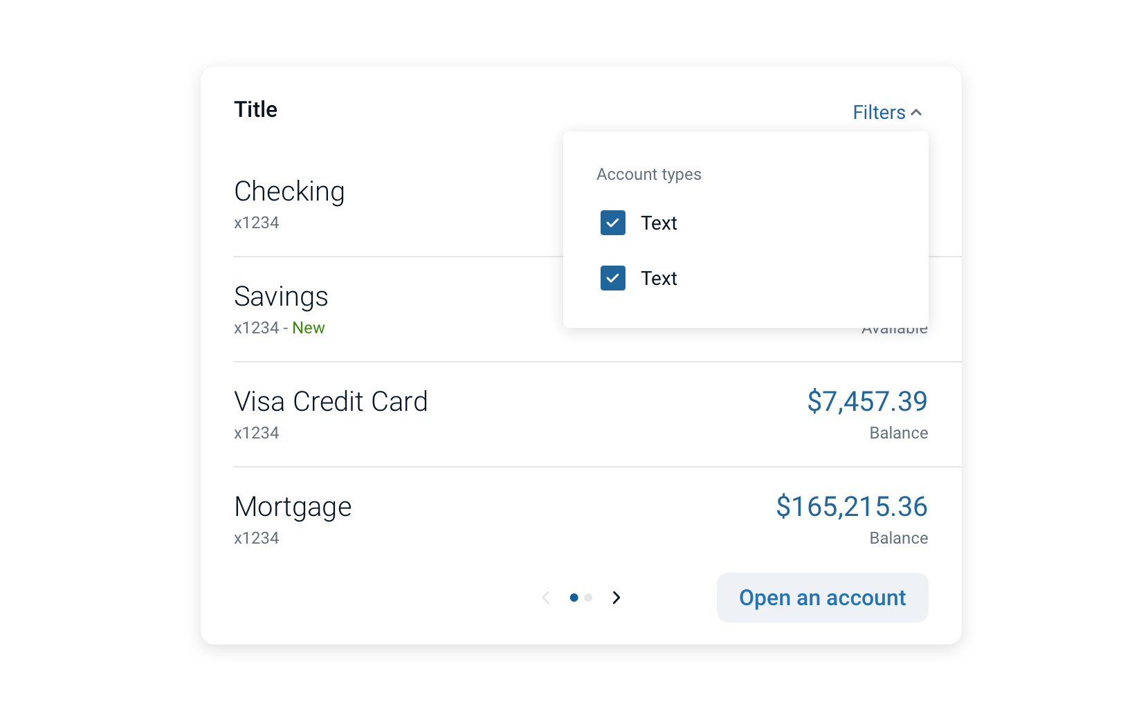 Example of an expanded filter dropdown