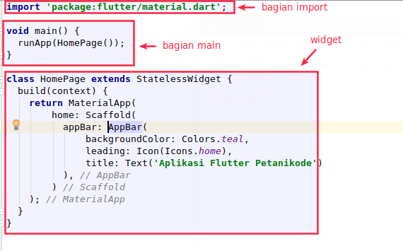 Pembagian kode aplikasi Flutter