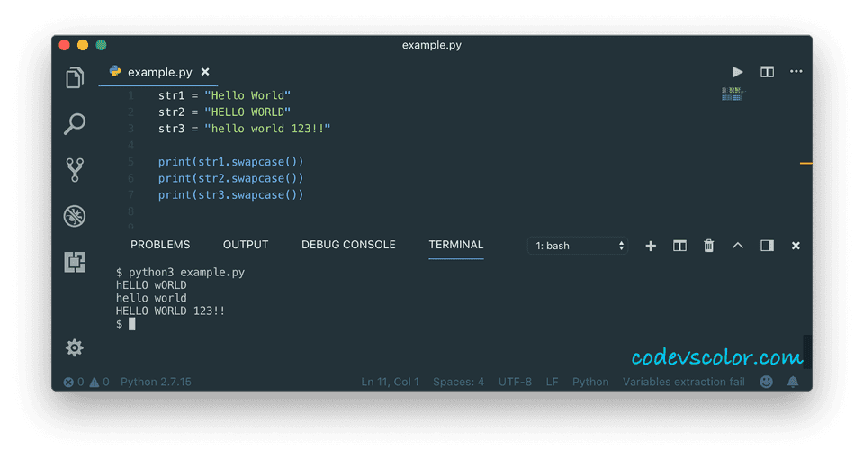 Python swap case of each character of a string - CodeVsColor