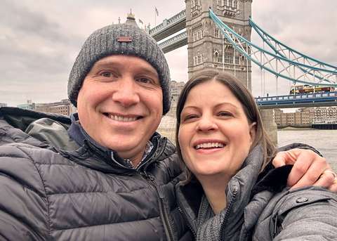 A selfie of us with Tower Bridge in the background.