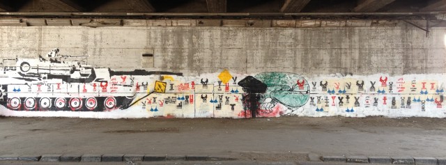 Figure 2: Stenciling on the Tank Wall. Photograph by Bahia Shehab (2012)