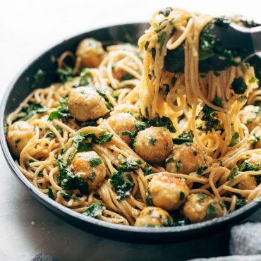 Garlic Herb Spaghetti with Chicken Meatballs Recipe - Cook With Chloe