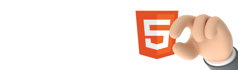 Orange HTML5 logo beside hand gesturing small Orange HTML5 logo beside hand gesturing small