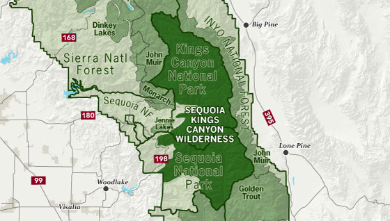 area map of Sequoia-Kings Canyon Wilderness