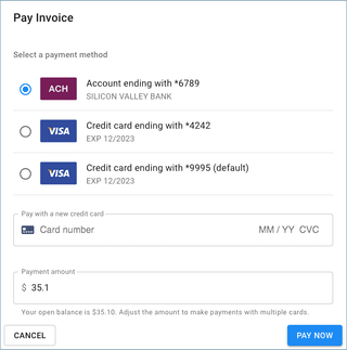 A screenshot showing you a list of saved payment methods