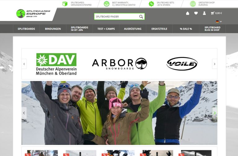 Shopware Shop Referenz: Splitboards Europe