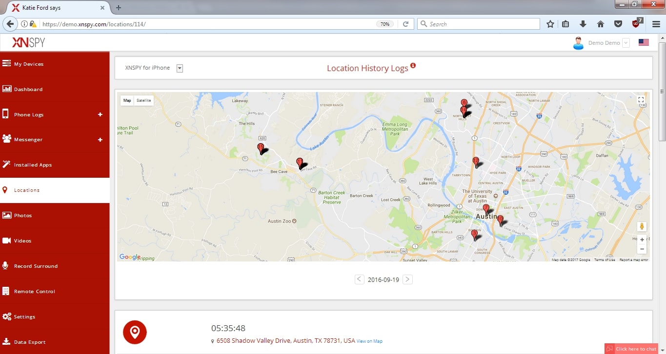 XNSPY spy software on any gps location