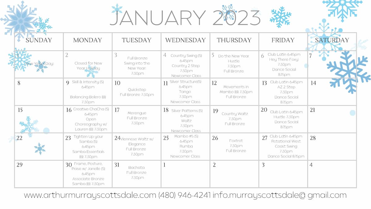 Arthur Murray Scottsdale Group Class Calendar