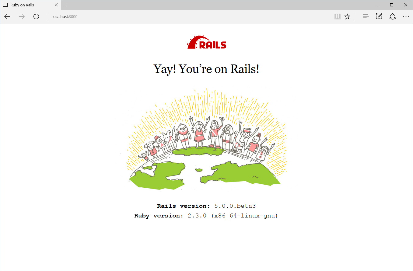 Ruby on Rails welcome screen reporting Linux as the OS