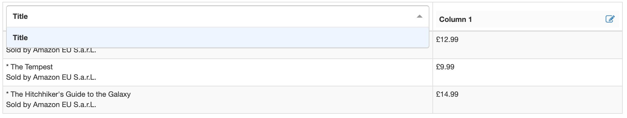 Click on the column header to edit its name