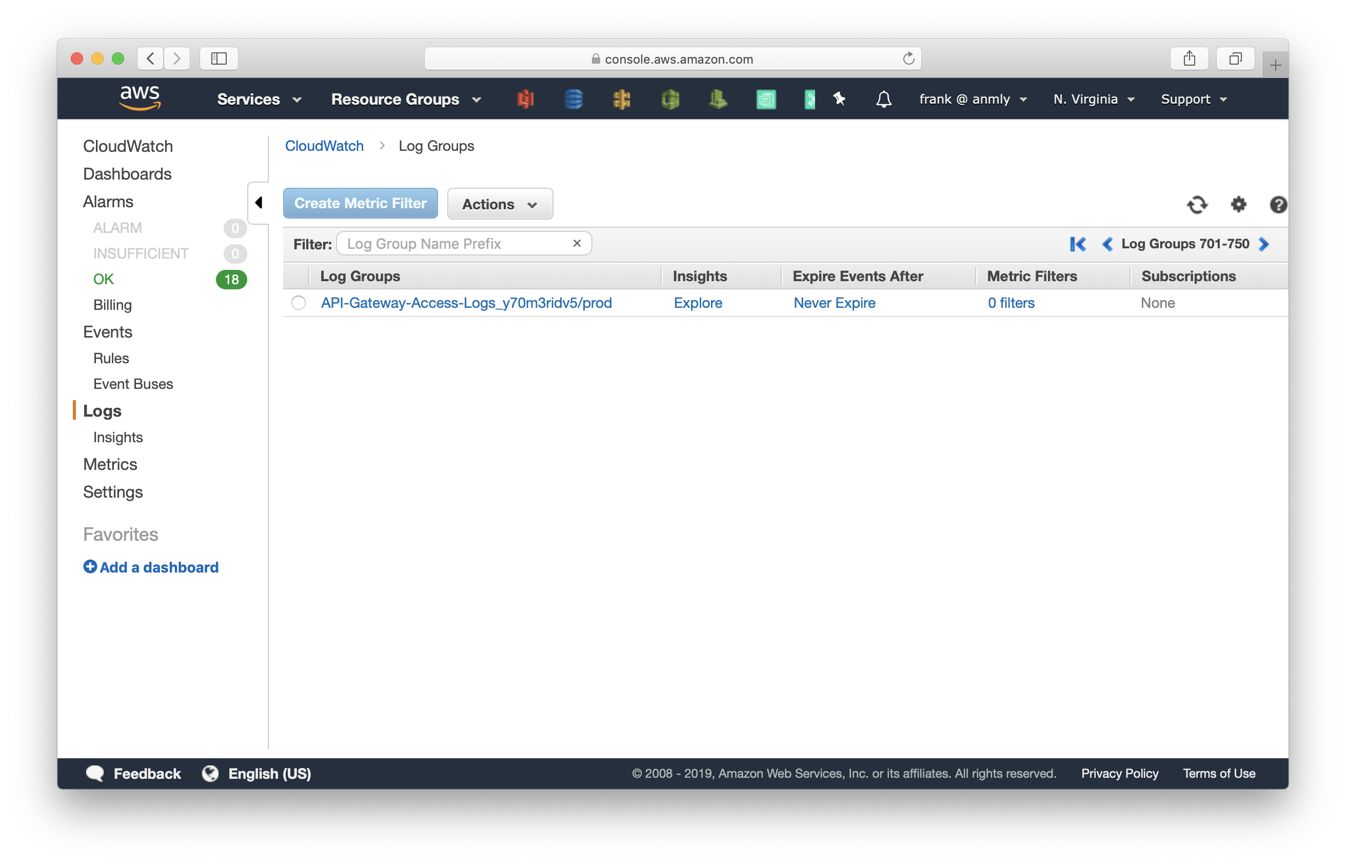 Select log group with API Gateway id