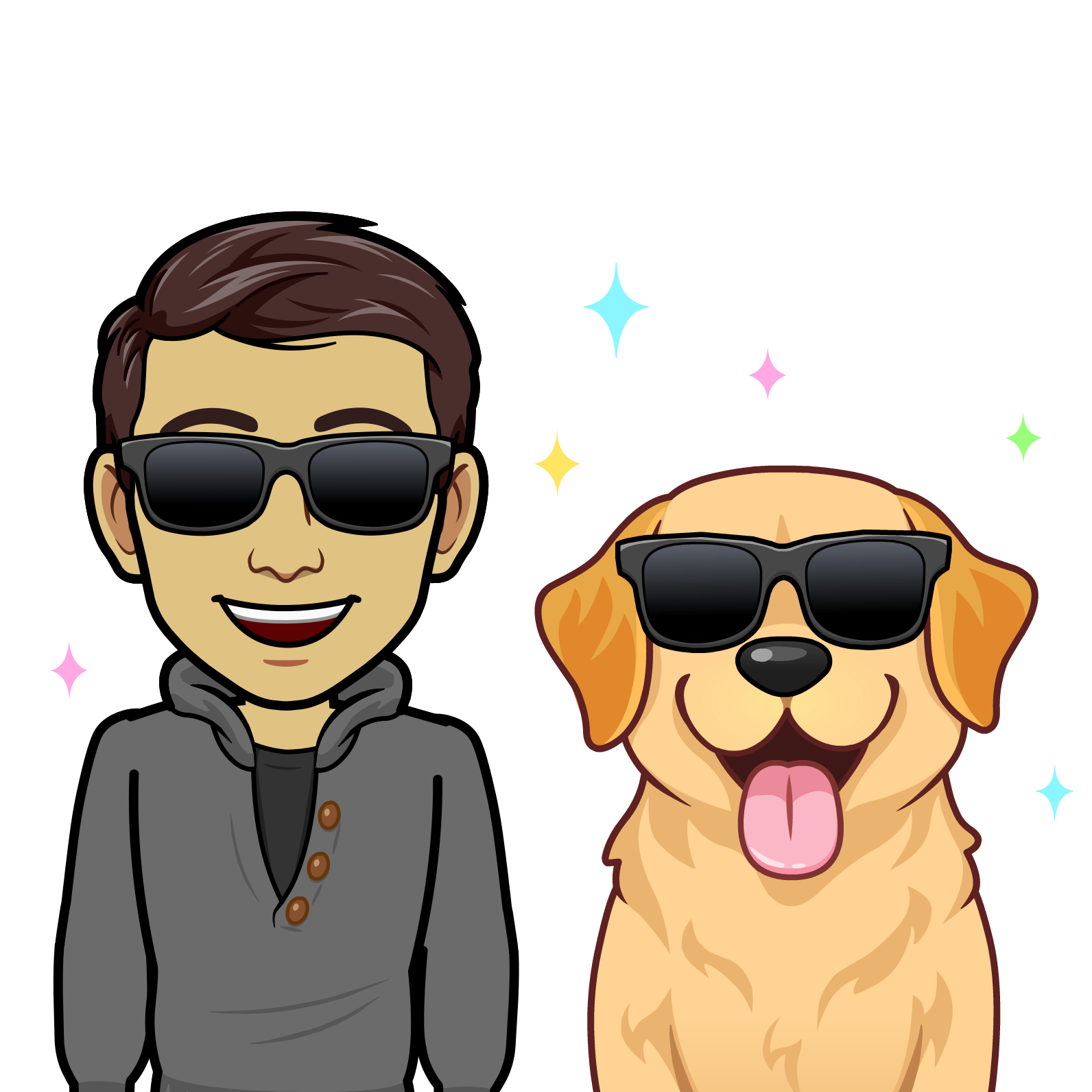 bitmoji photo of me and a dog wearing sunglasses