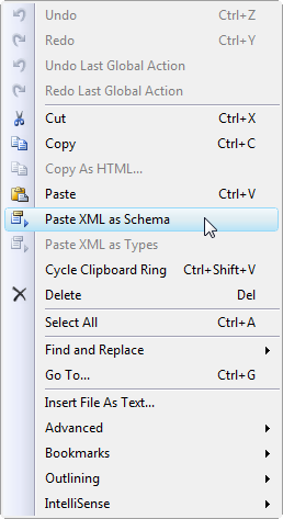Paste XML as Schema Menu Item