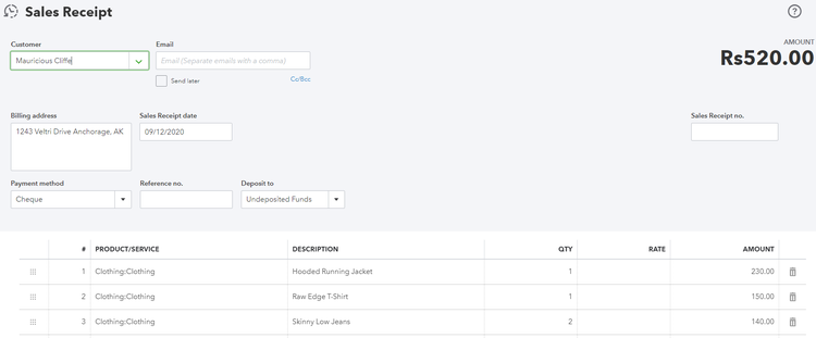 sales receipt created automatically in Quickbooks