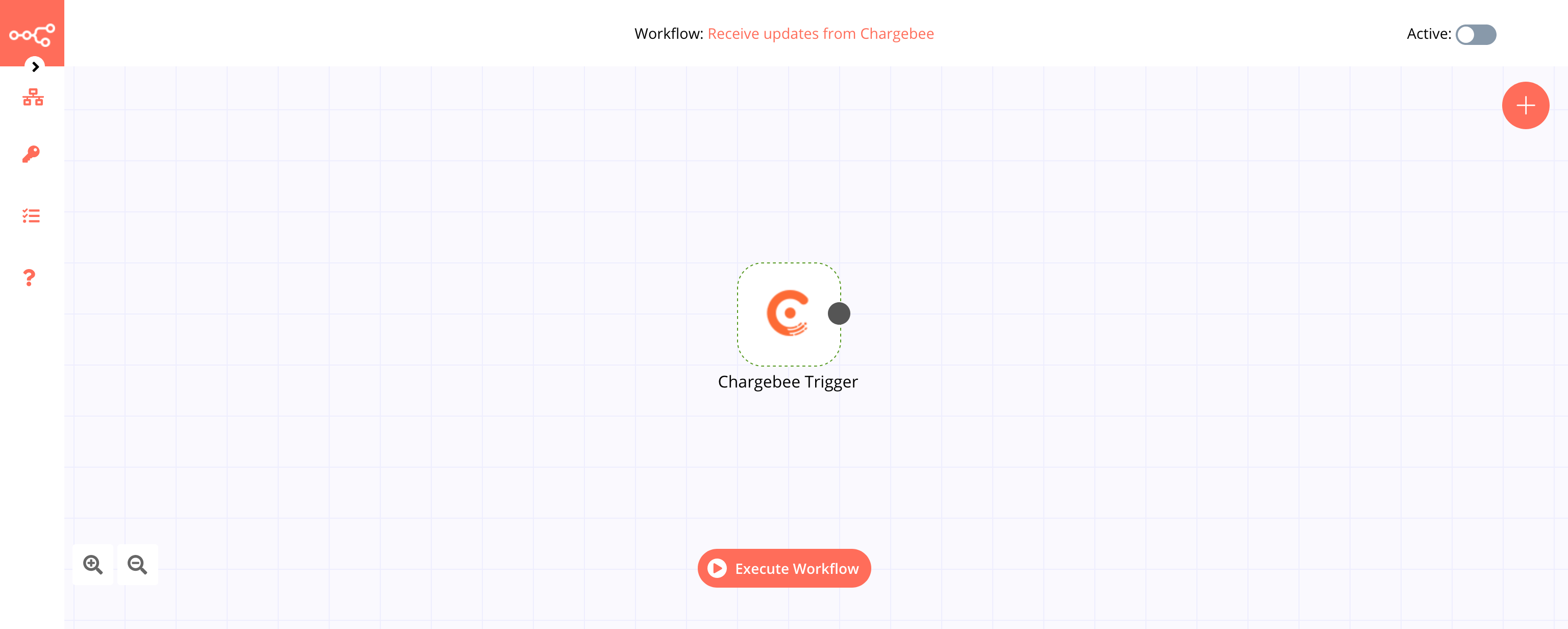 A workflow with the Chargebee Trigger node