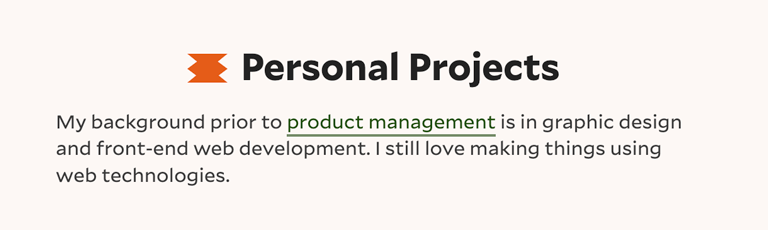 A zig-zaggy, reddish orange icon at the top of my personal projects page