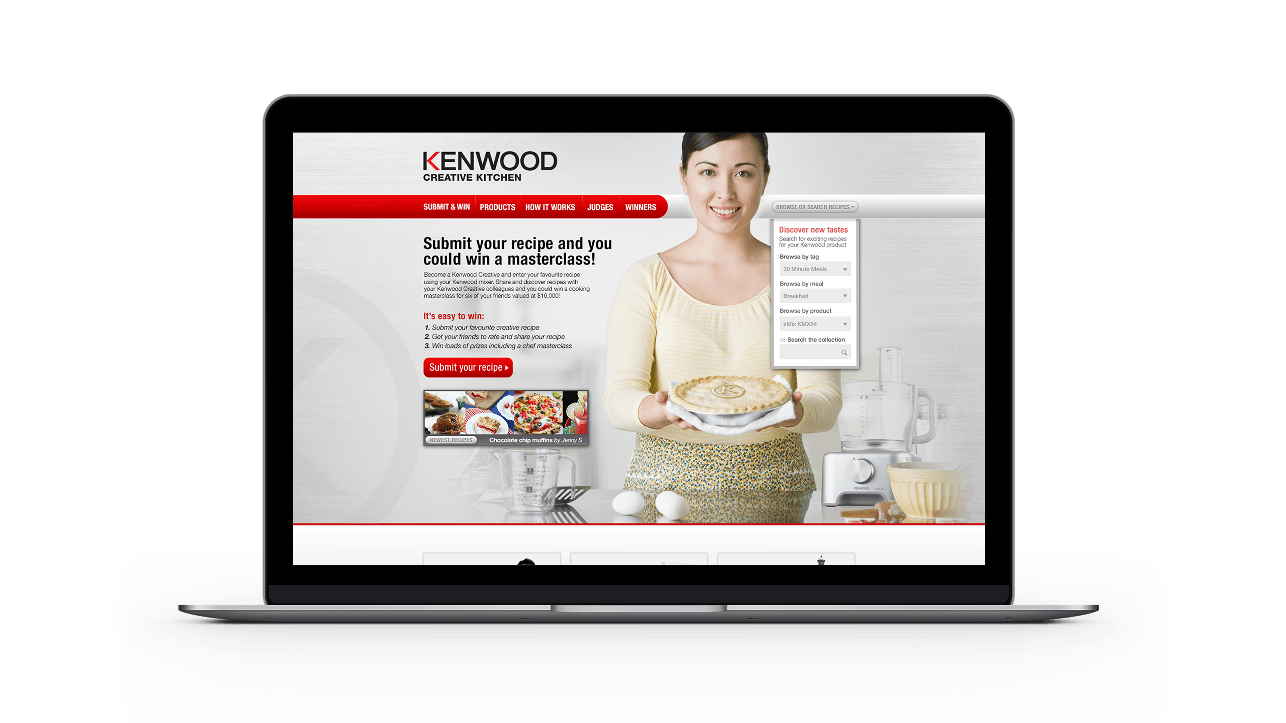 Laptop showing the Kenwood Creative Kithcen home page