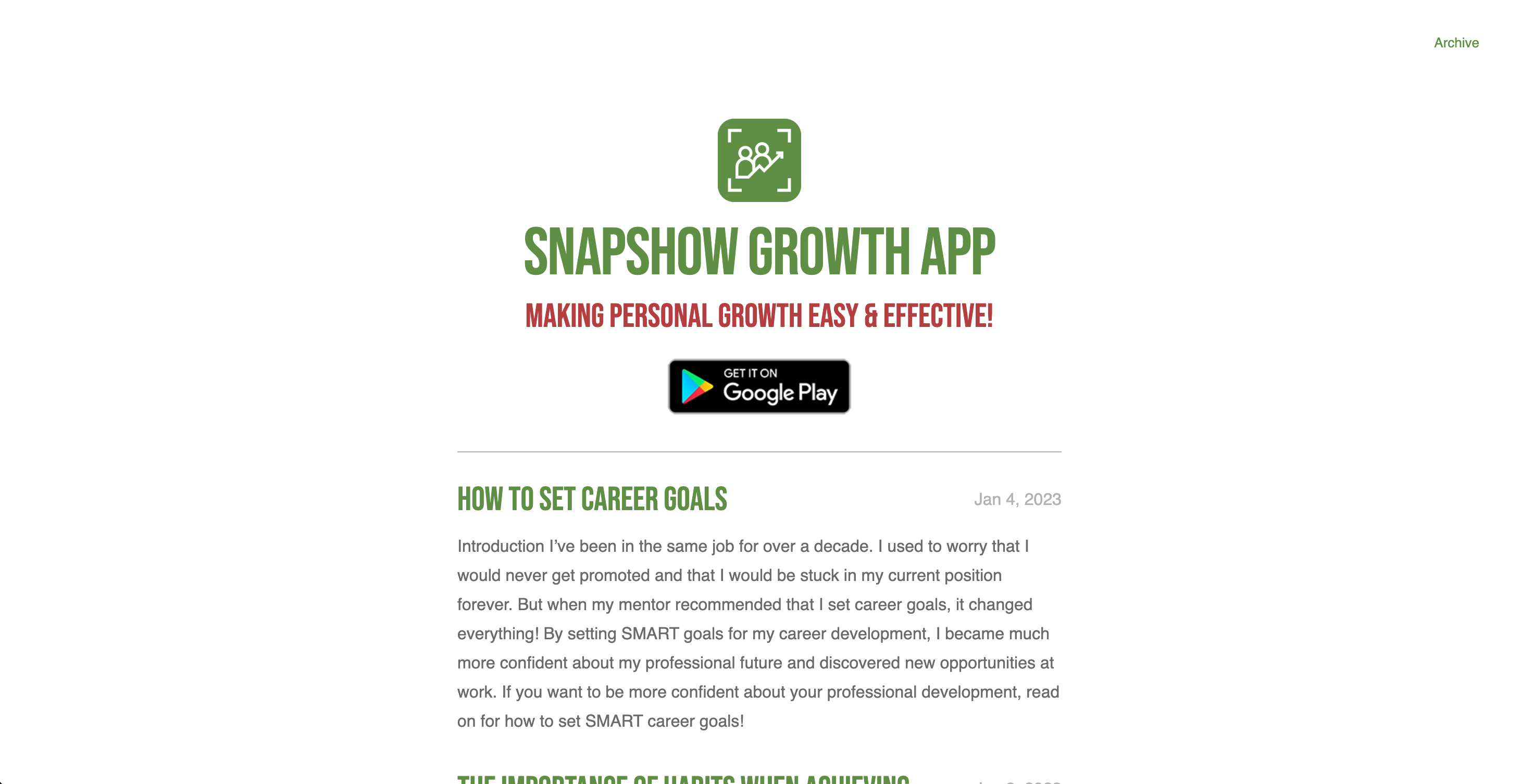 Snapshot Growth App Website