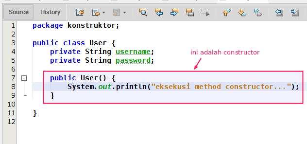 Example constructor in Java