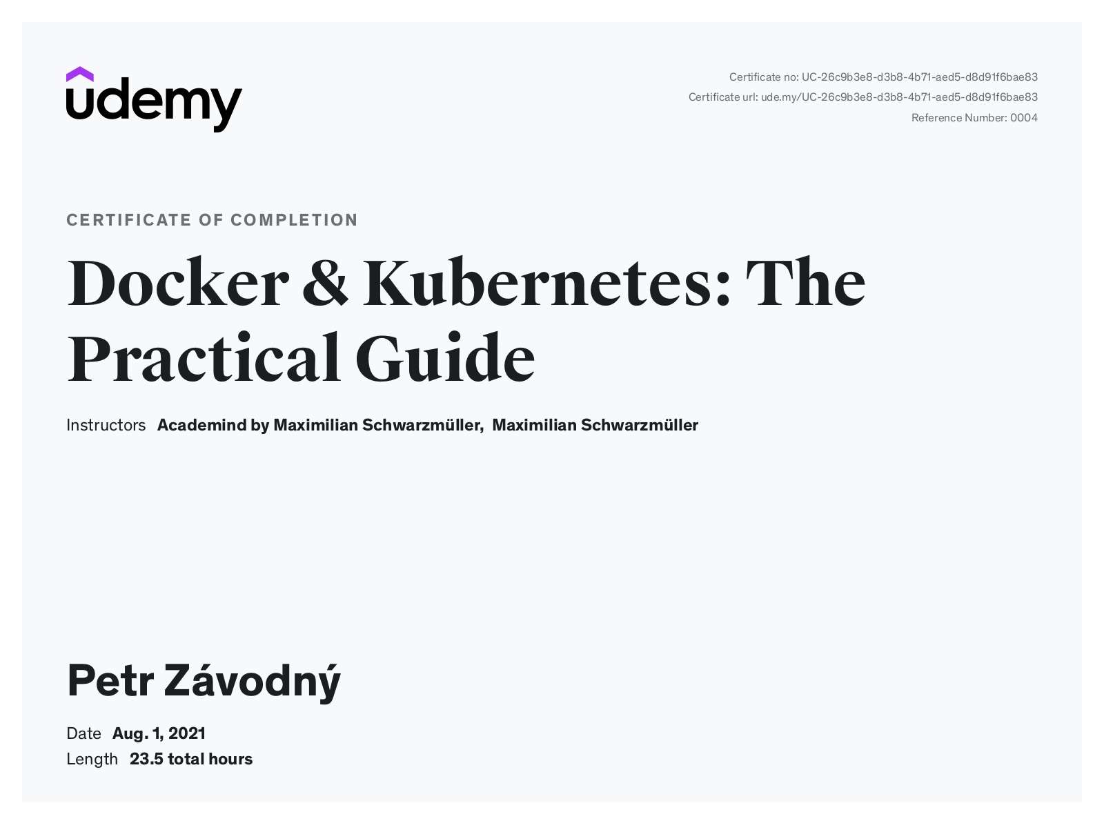 certificate Docker & Kubernetes: The Practical Guide