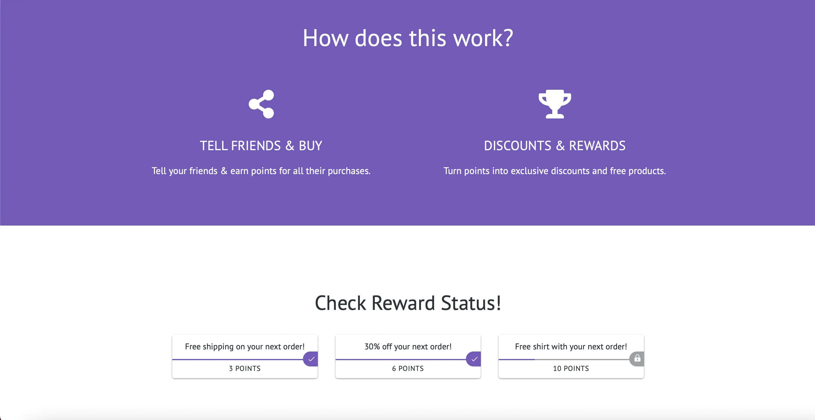 Shopify rewards layout