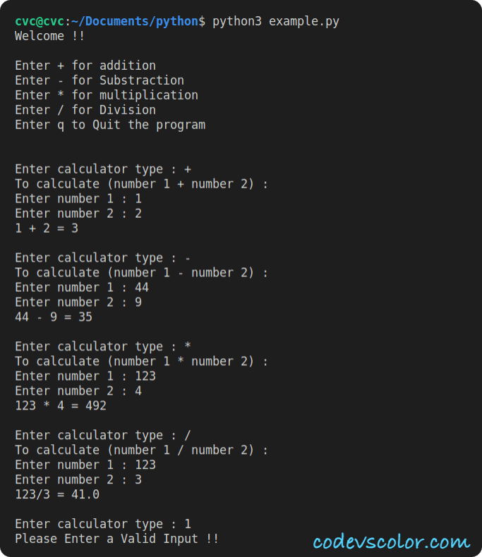 Write A Simple Calculator Program In Python 3 - CodeVsColor