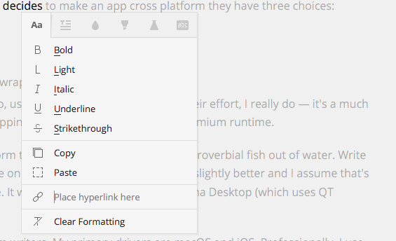 Write's powerful and convenient context menu