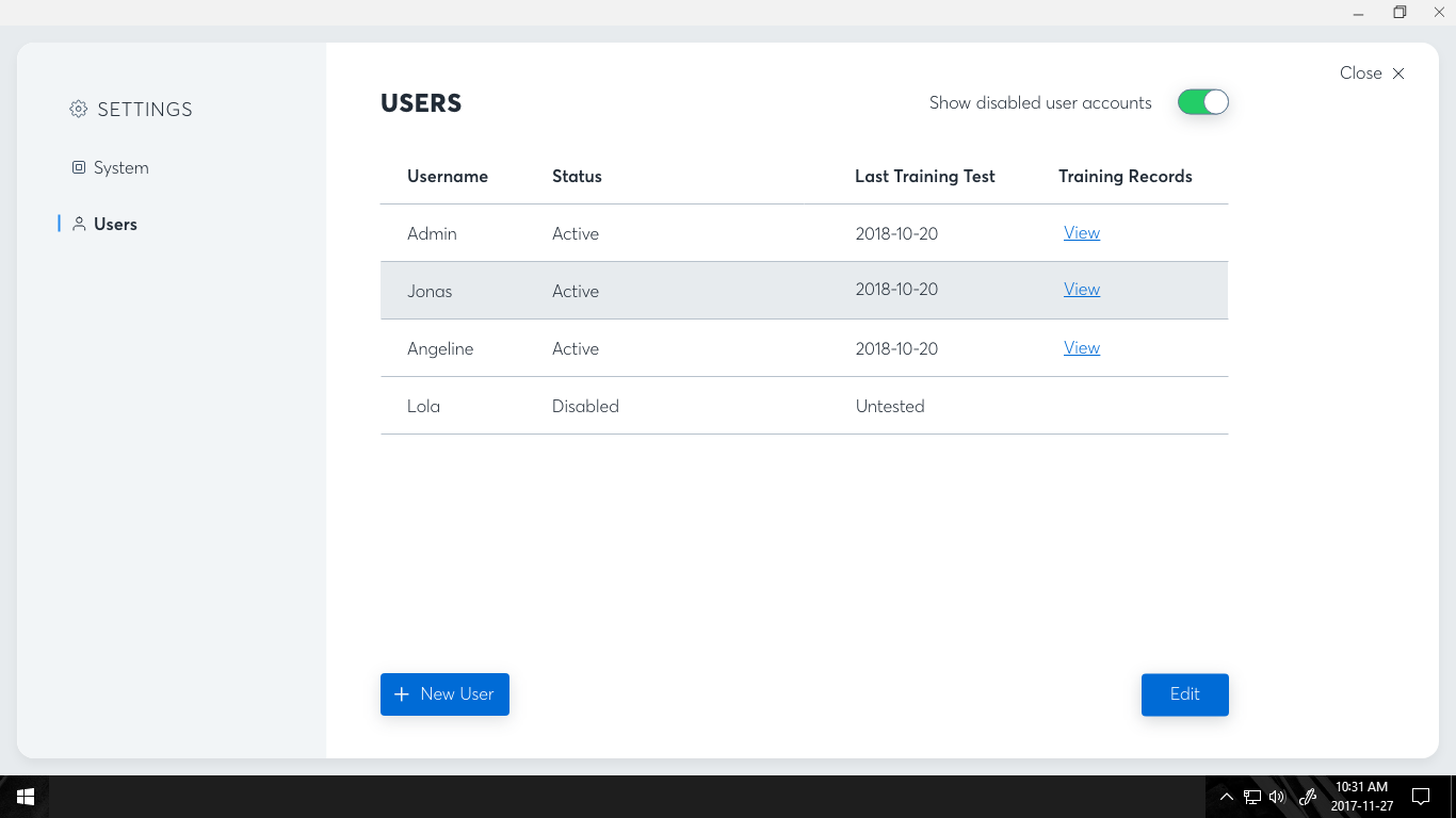 User settings