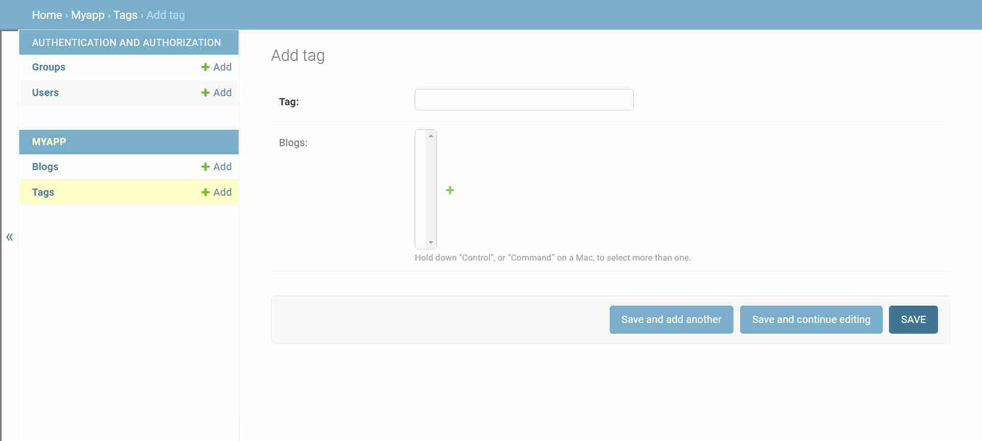 Create New Mode for Tag Model in Django Admin Interface