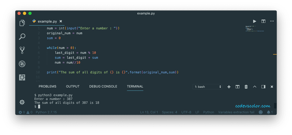 Python program to find out the sum of all digits of a number - CodeVsColor