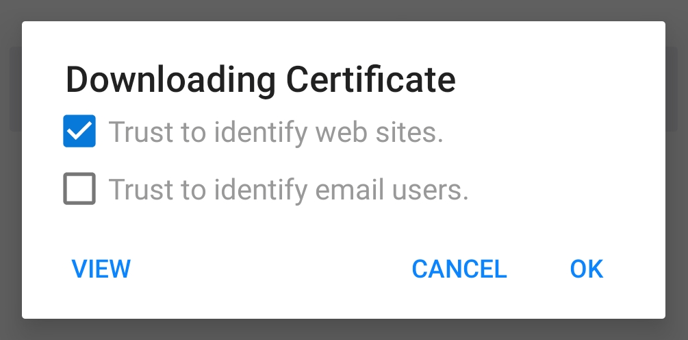 Firefox offering to trust the downloaded CA certificate