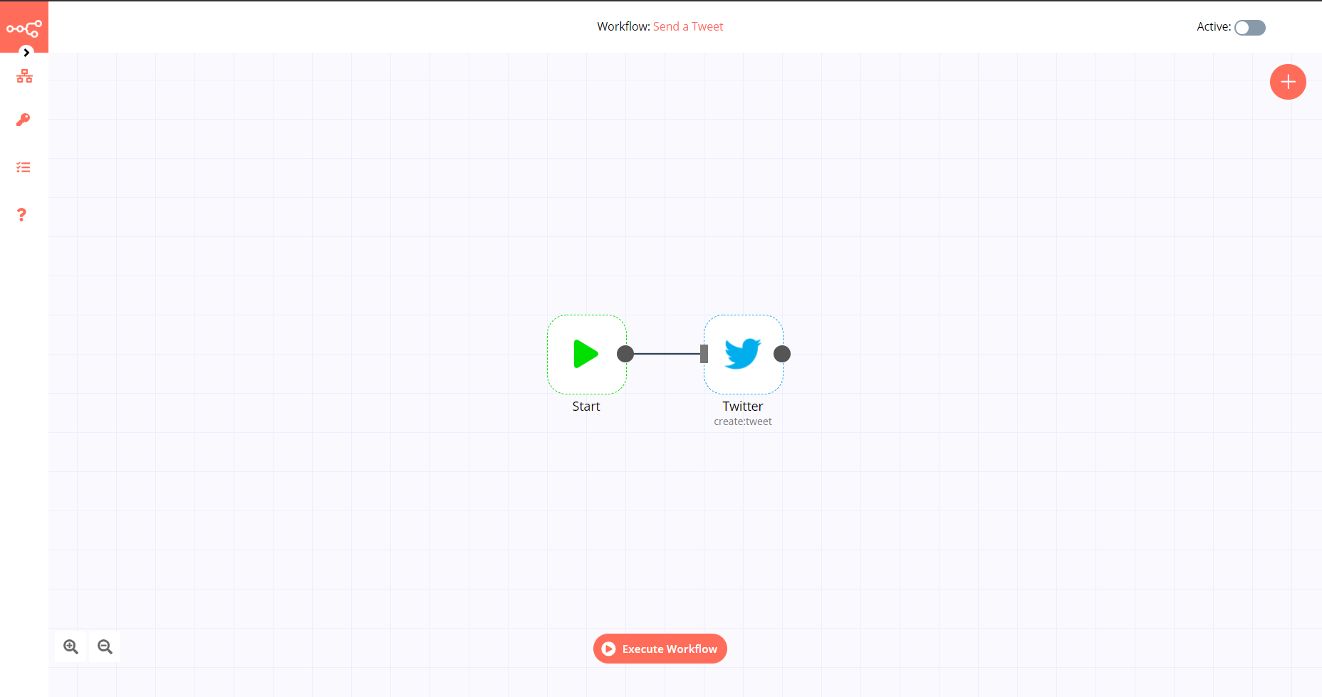 A workflow with the Twitter node