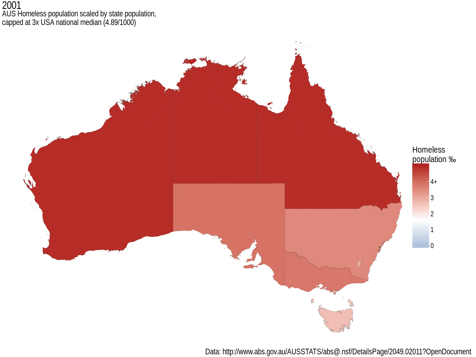 AUS homeless population, US scale