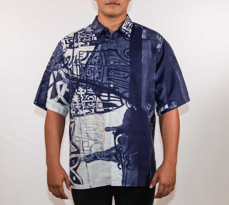 moikeha-button-down-aloha-shirt - Beige Navy / 5XL / Linen