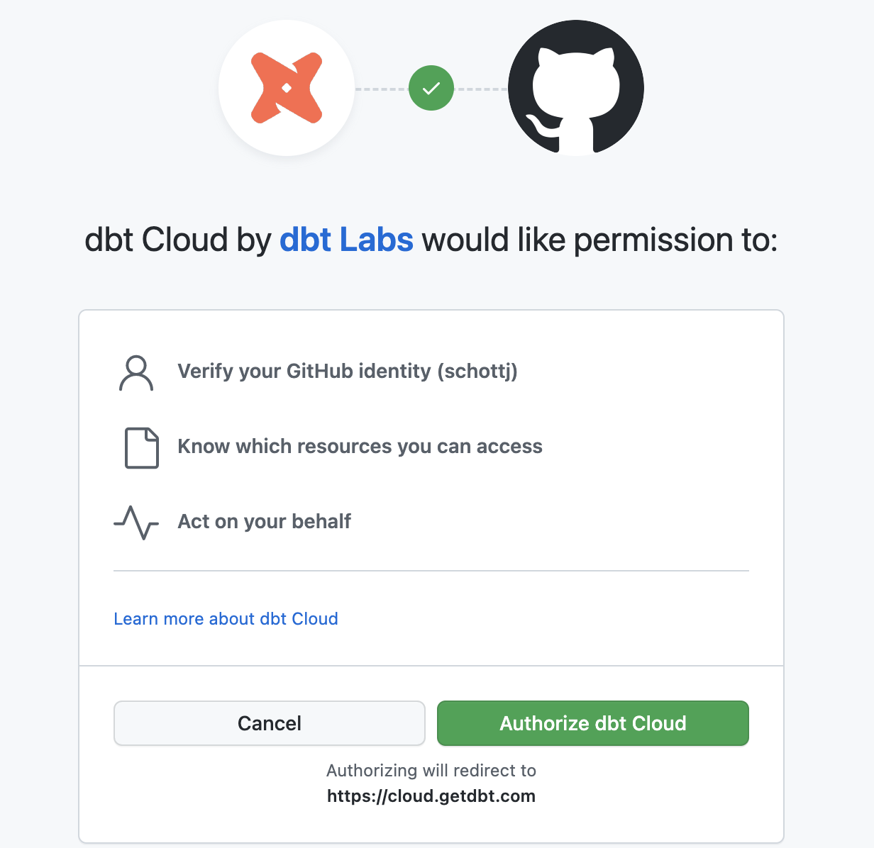 Authorizing the dbt Cloud app for developers