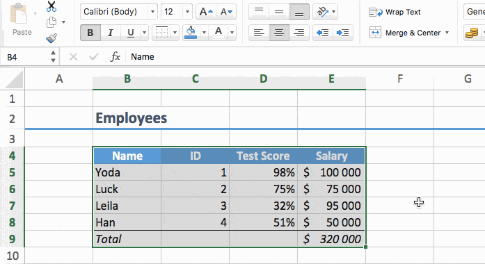 a excel table with a thick border